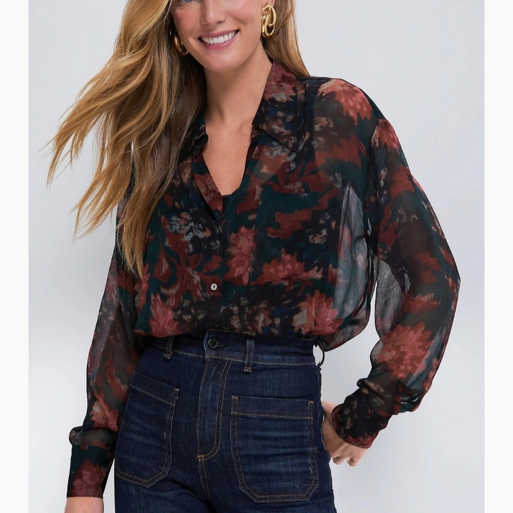 Tuckernuck Black and Red Floral Blouse